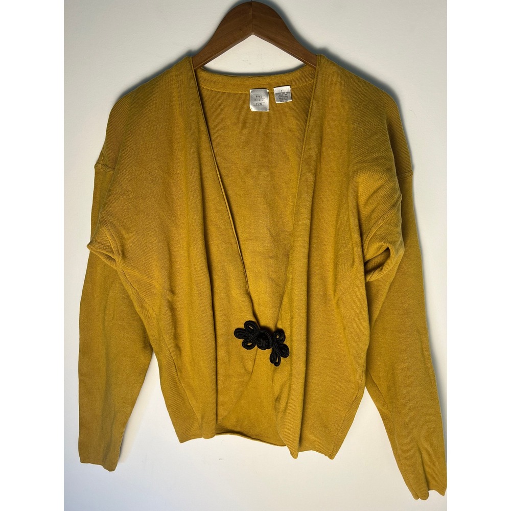 VTG Bill Robinson L Cardigan Sweater Preppy Academia Mustard Yellow Cotton Indie